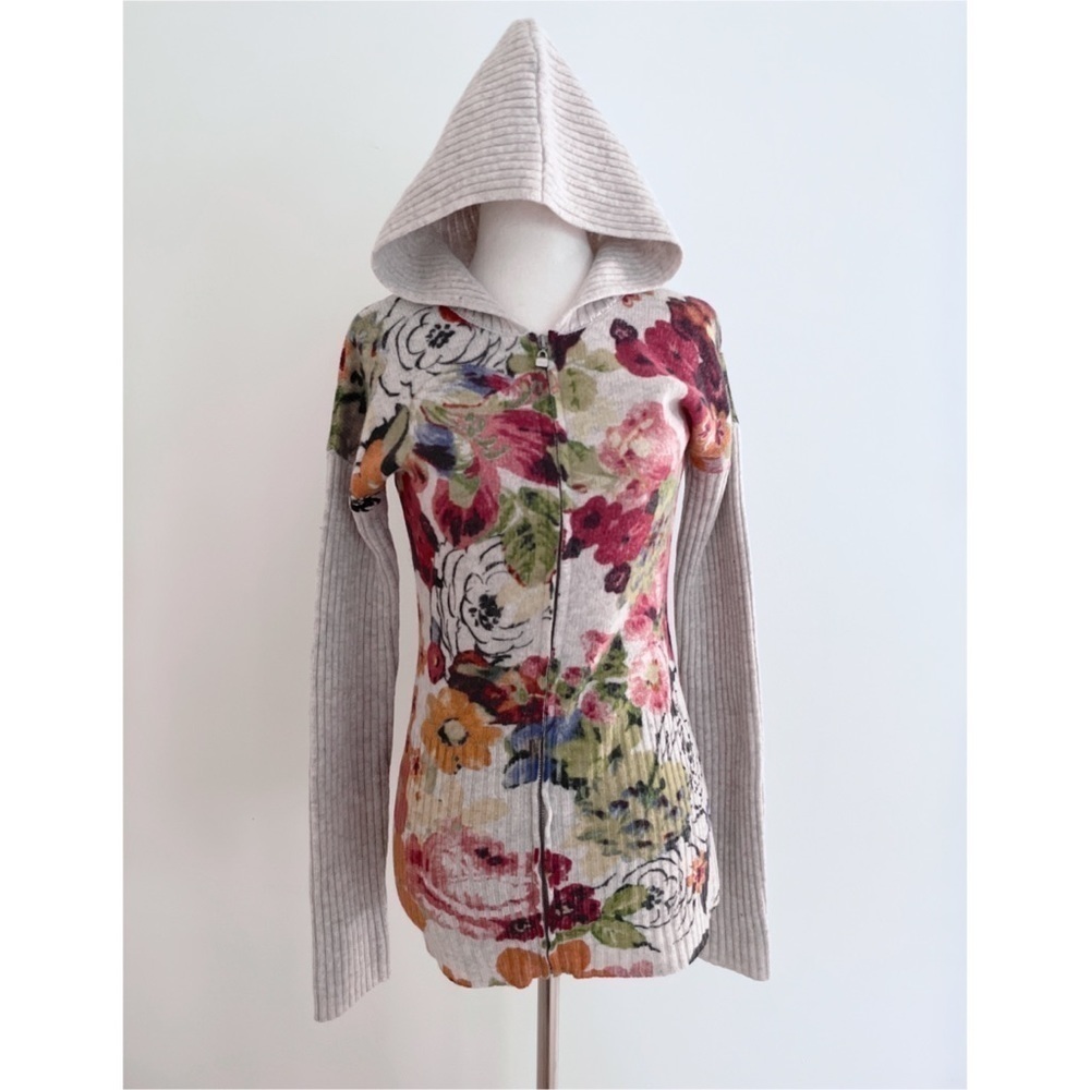 Anthropologie Moth Hothouse Floral Zip-up Hoodie Wool Cardigan Sweater Jacket XS - Picture 2 of 9